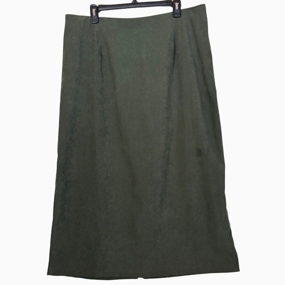 Olive Green Long Skirt Thin Corduroy Jaclyn Smith 1X Retro Pencil Preppy Vintage